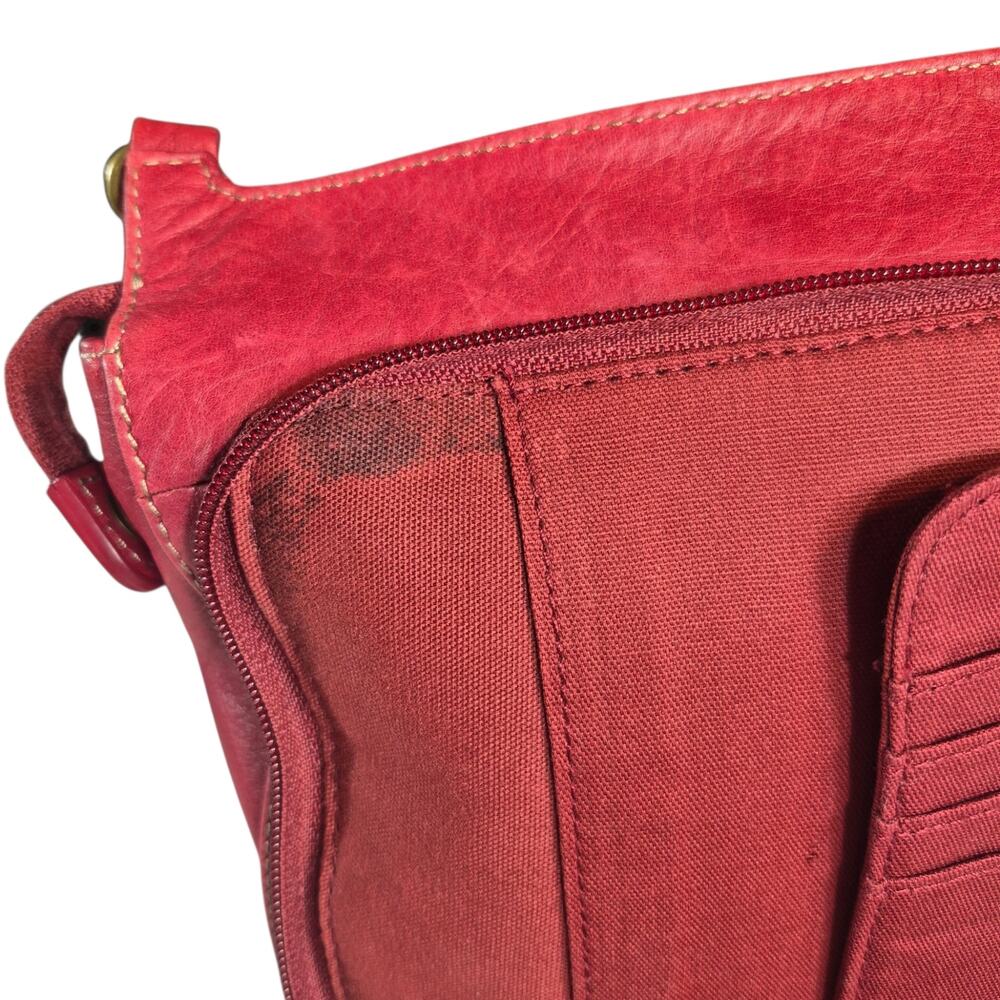 Vintage Fossil Red Leather Crossbody Messenger Utility Organizer Bag - Picture 9 of 9